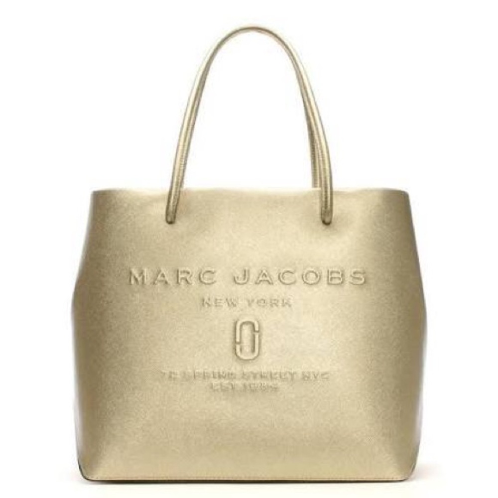 Marc Jacobs Metallic Logo Shopper Gold Leather East West Tote Bag